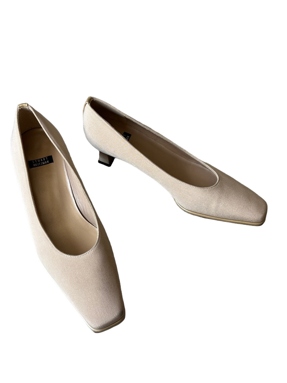 Stuart Weitzman Champagne Satin Square Toe Heels 6.5 Y2K Minimalist Bridal